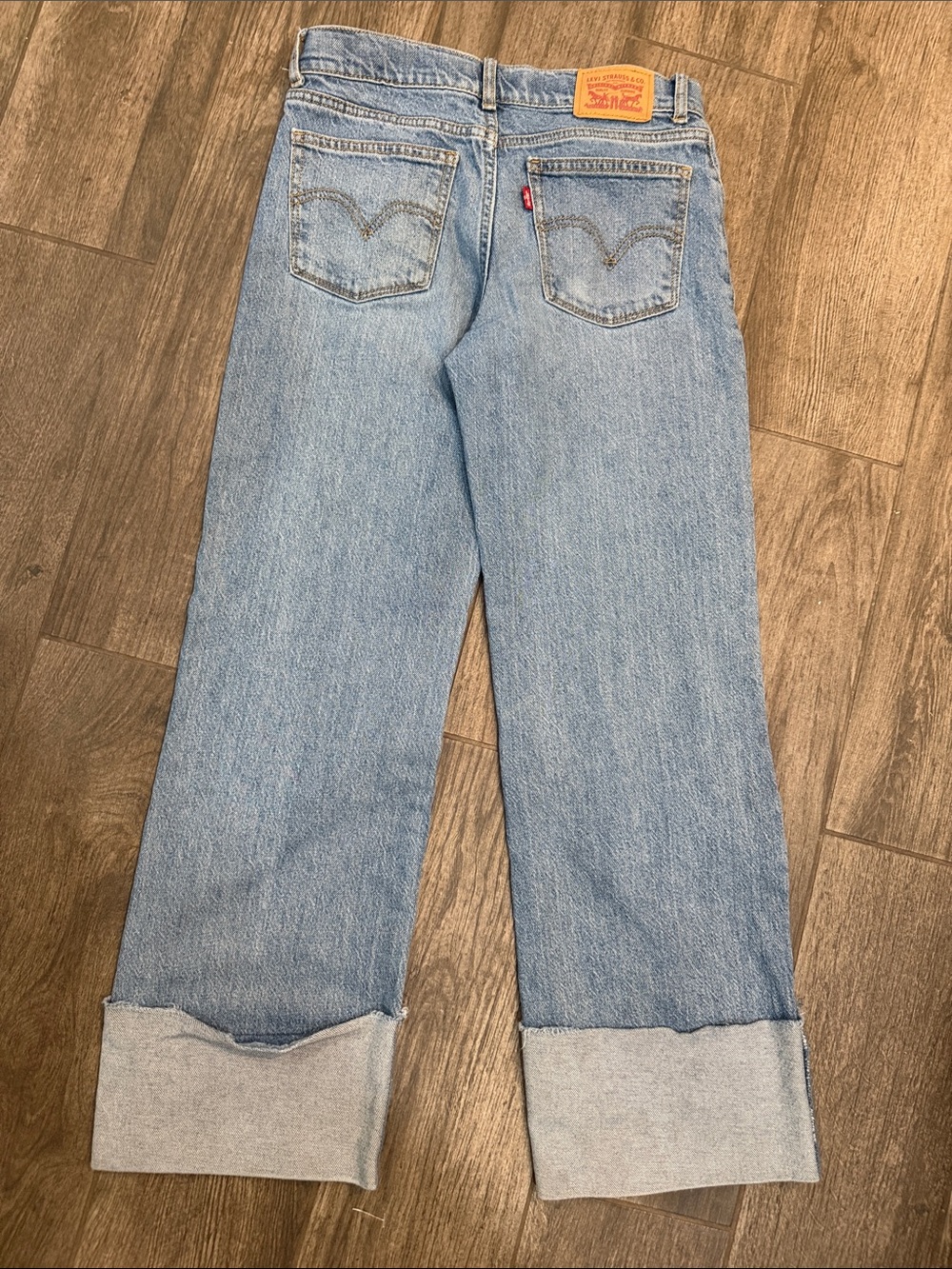 Levi's Light Wash Wide Leg Jeans with Cuffed Hem